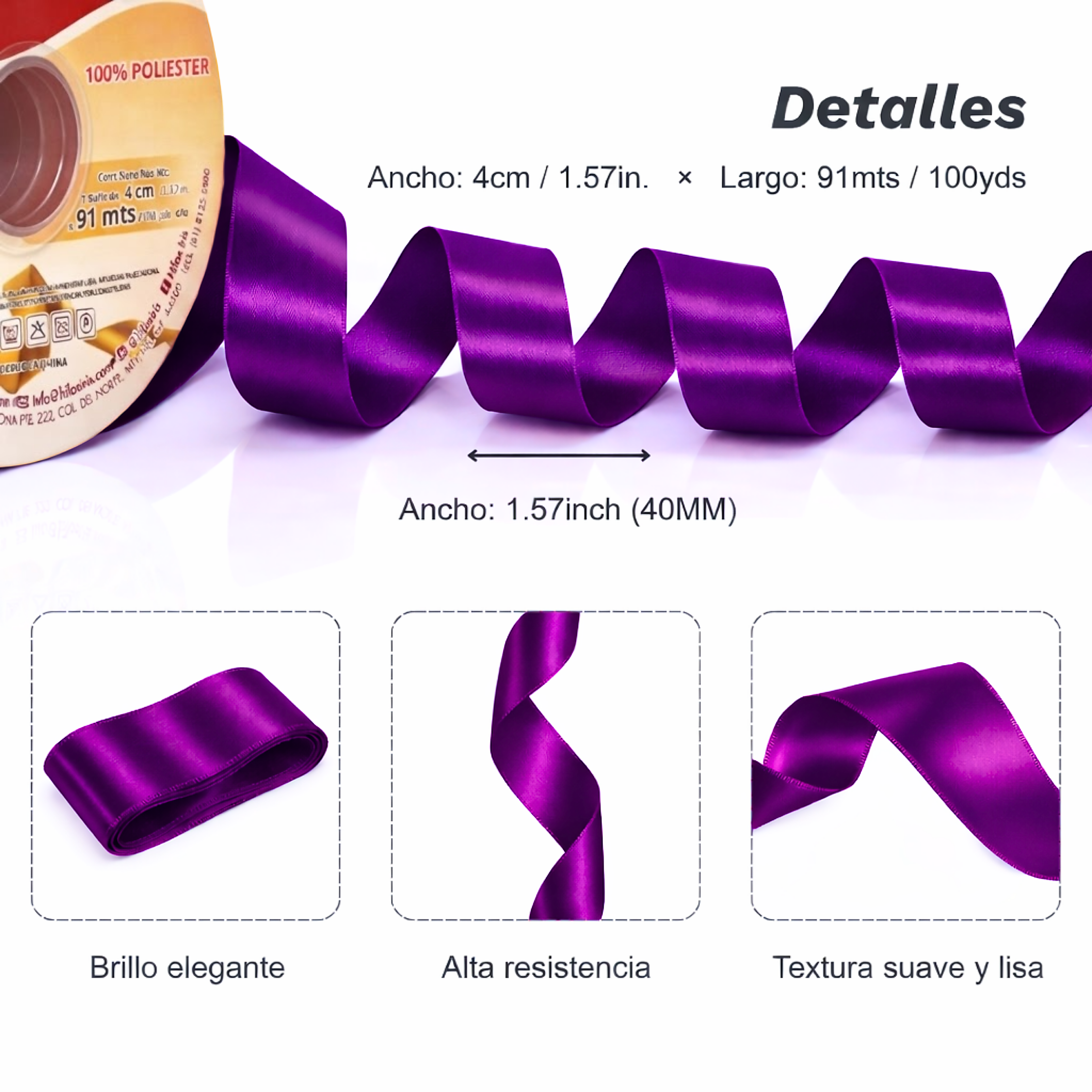 LISTÓN SATINADO 4CM 91 METROS - Morado